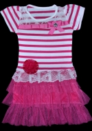 Kleid mit Tüll und Spitze Weiß-Pink Art.Nr.:488P